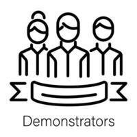 An outline style icon of demonstrators with banner vector