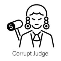 A linear style icon denoting corrupt judge vector