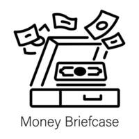 A linear style icon of money briefcase vector
