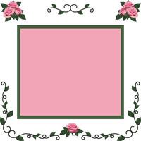quare frame on pink background. curls with leaves and pink roses vector