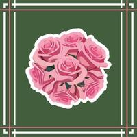 square green frame made of stripes with a green background with pink roses in the center vector