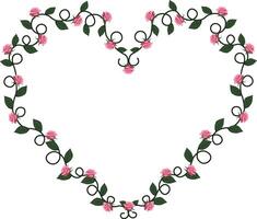 card with a heart-shaped frame of pink roses. heart made of curls vector