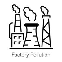 An outline style icon of factory pollution vector