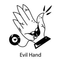A sketchy style icon of evil hand with an eyeball vector