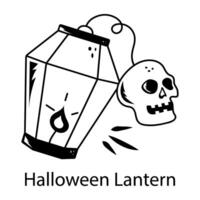 A halloween lantern with a skull, sketchy style icon vector
