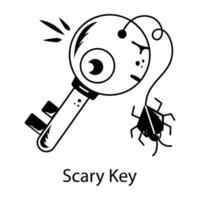 A scary key icon designed in hand drawn style vector