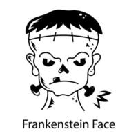 Frankenstein face icon designed in doodle style vector