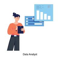 A flat illustration of data analyst with business graphs vector