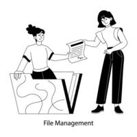 A flat character illustration of team file management vector