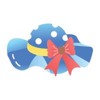 Summer hat with a ribbon bow on it, flat icon vector