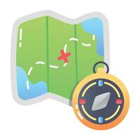 Travel map with directional compass, flat icon vector
