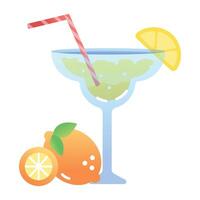 A flat icon of a lemonade glass with a straw in it vector