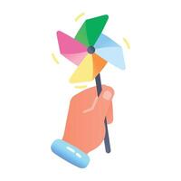 Hand holding paper fan origami, flat icon vector