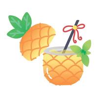 Pineapple juice with a cute straw in it, flat icon vector