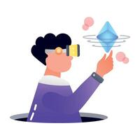 Person experiencing vr trading, flat icon vector