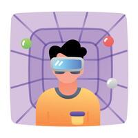 Person experiencing vr environment, flat icon vector