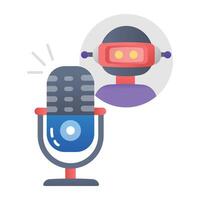 Ai voice assistant with microphone, flat style icon vector