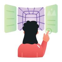 Person experiencing immersive world, flat icon vector