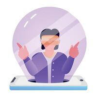 A flat icon showing holographic display of vr person vector