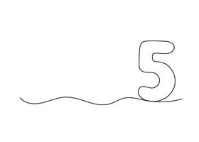 Number five, continuous one line drawing. Black hand drawn single minimalist line isolated number. line figure background vector