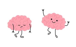 Level energy brain of person from low tired in full happy, cartoon character. Brain with low charge, lack energy and power with high energy. Strain, burnout illustration vector