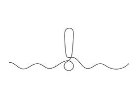 Exclamation mark, one line continuous drawing. Simple minimalism design style, linear background with exclamation sign. Warning, attention, danger, risk image message. outline illustration vector