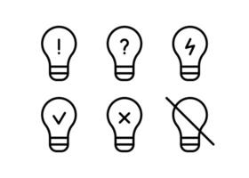 Bulb light different, line icon set. Lightbulb symbol as idea concept sign. Lamp simple outline illustration vector
