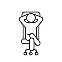 Person relax on work chair, line icon. Man rest on workplace, calm on chair. Lazy tired person, break time. illustration vector