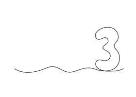 Number three, continuous one line drawing. Black hand drawn single minimalist line isolated number. line figure background vector