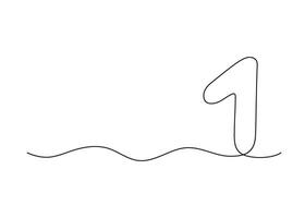 Number one, continuous one line drawing. Black hand drawn single minimalist line isolated number. line figure background vector