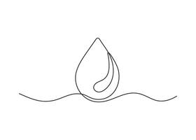 Water drop, one continuous line drawing. Drop of beverage, drink. Black simple minimalism line outline illustration vector