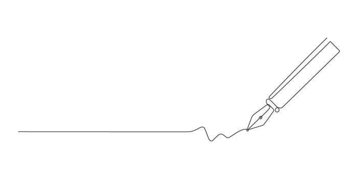 Fountain write, one continuous line drawing. Writing of feather thin stroke. Minimalism simple linear style. Study and education concept. Doodle hand drawn continuous contour illustration vector