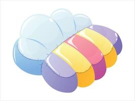 isolated cartoon illustration of a children's inflatable swimming mattress in the shape of a cloud with a rainbow. vector