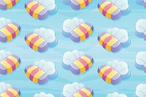 seamless cartoon pattern of a children's inflatable swimming mattress in the shape of a cloud with a rainbow. vector