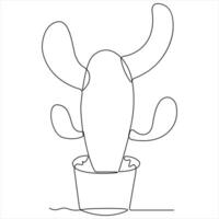 Cactus continuous single line drawing and outline style single line illustration vector