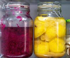 Fermented Foods Red Cabbage and Lemons in Jars photo