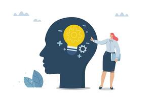 Critical thinking concept, Personality and characteristics, personality concepts of personnel, Skills and personal development, Woman with human head with light bulb and skills inside. design. vector