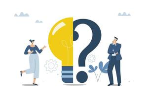 Questions and answers, Problems and solutions, Decisions and business problems, Business decisions that make correctness, Businessmen with organizational problems and using ideas to solve them. vector