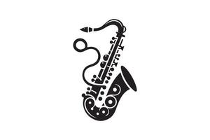 Minimalist and Simple Saxophone Silhouette Black Fill, Isolated, Black and White, White Background vector