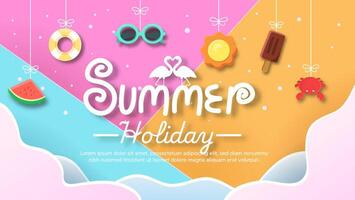 Summer greeting card background with hanging summer elements for template and banners vector
