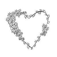 Linear heart frame made of roses. Sketch outline illustration vector