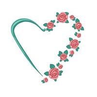 Heart from a branch frame of colored red roses flowers. illustration vector