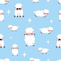 Cute Kawaii Sheep seamless pattern on blue background for textile, fabric, apparel, wrapping, paper, stationery, nursery vector
