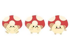 Cute red mushroom character design different expression in kawaii style. Isolated on white background vector