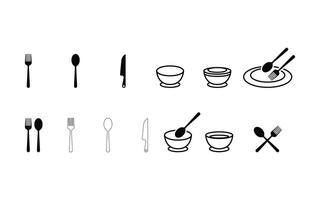 Set of collection icon tableware spoon and fork, knife, tea, soup on white background vector