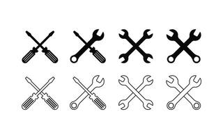 set of tools icon wrench and screwdriver silhouette and outline design on white background vector