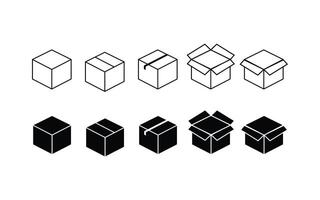 set of icon box packaging design silhouette and outline design on white background vector
