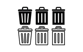 trash can icon design silhouette and outline design on white background vector