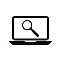 magnifying glass icon on button with laptop on white background vector