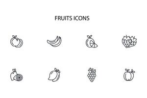 Fruits icon set..Editable stroke.linear style sign for use web design,logo.Symbol illustration. vector